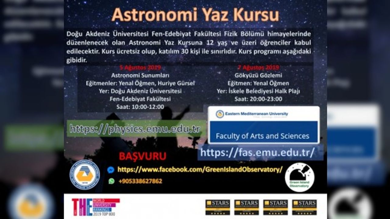 DAÜ Fizik Bölümü'nden astronomi kursu