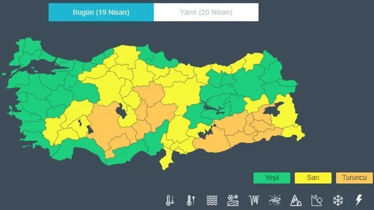 43 il için sarı ve turuncu kodlu uyarı