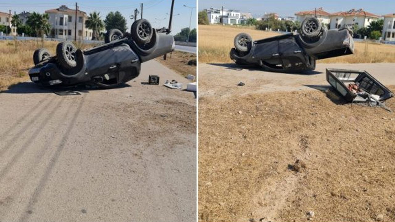 Dikkatsiz sürücü yoldan çıkarak takla attı