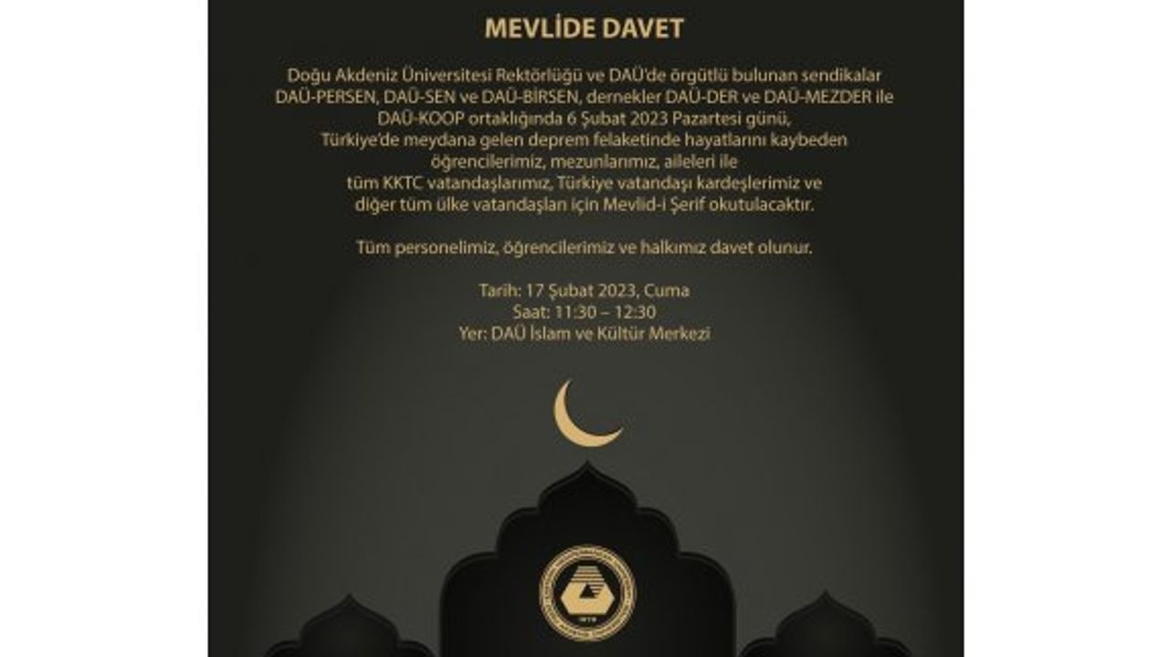 DAÜ’de yarın Mevlid-i Şerif okutulacak