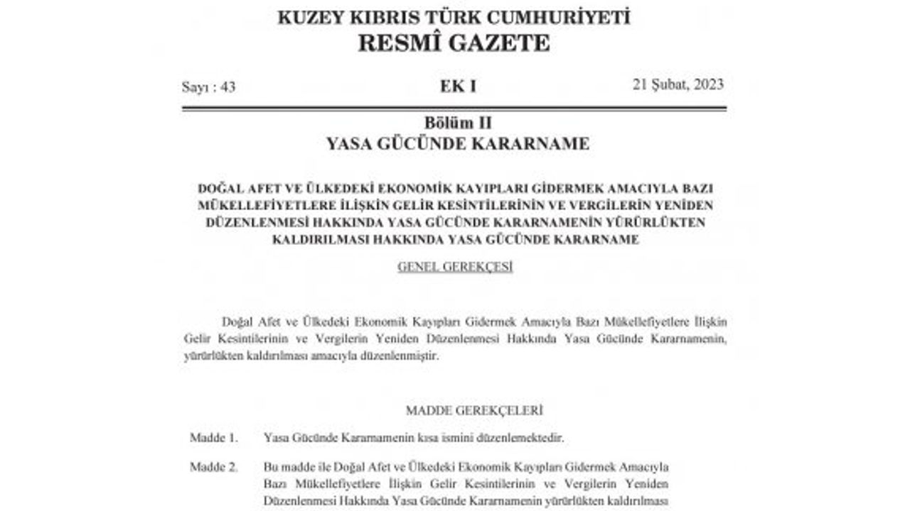Maaşlardan kesinti yapılmasını da öngören yasa gücünde kararname yürürlükten kaldırıldı