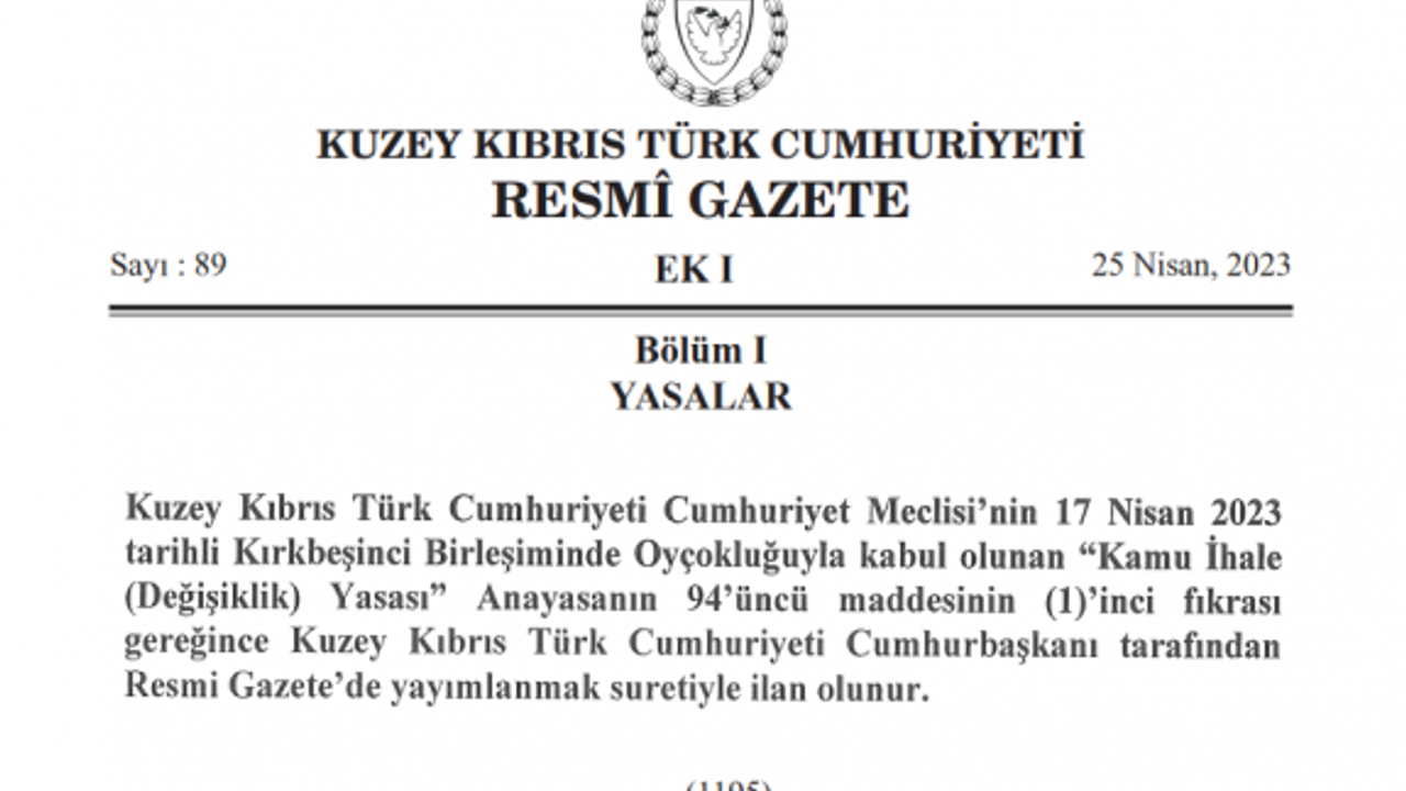 Kamu İhale (Değişiklik) Yasası yürürlüğe girdi