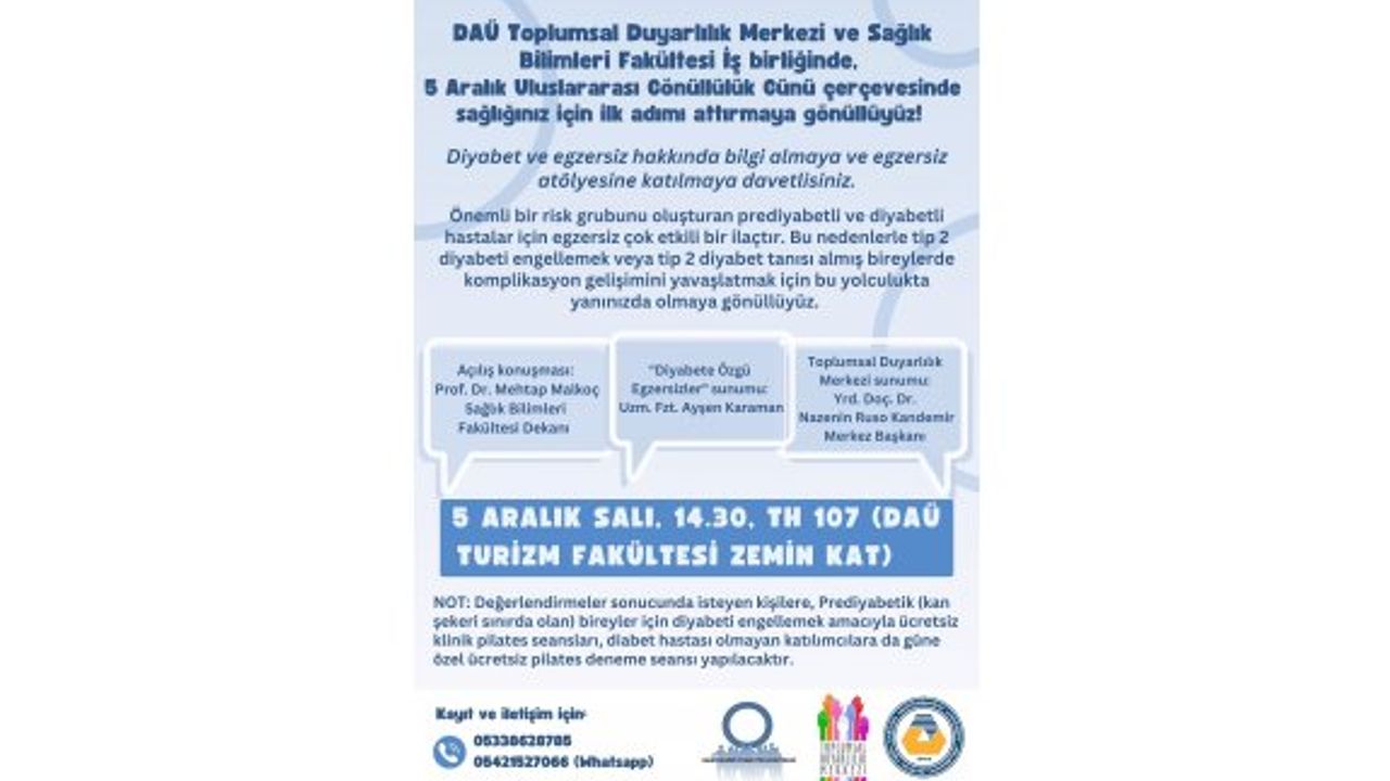 DAÜ’de Gazimağusa halkına yönelik ‘diyabet ve egzersiz’ semineri yapılacak
