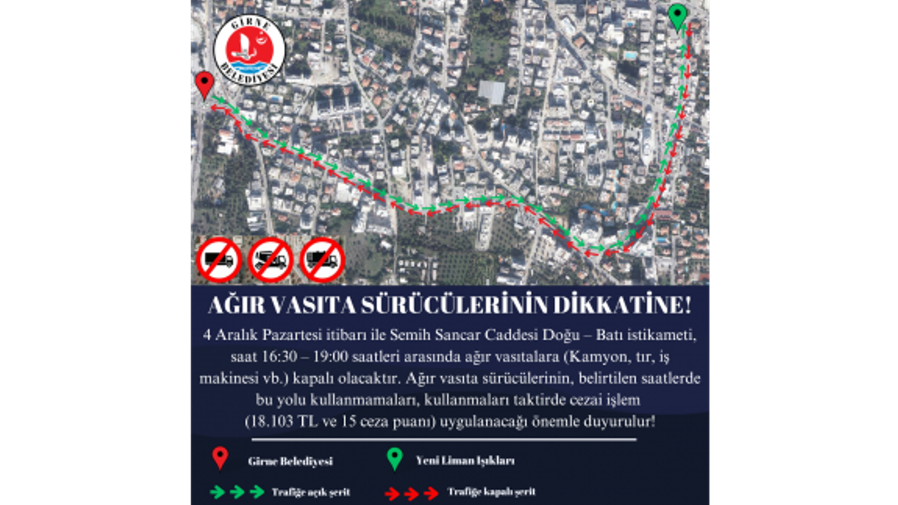 Girne Belediyesi, ağır vasıta trafiğine kısıtlama getirileceğini açıkladı