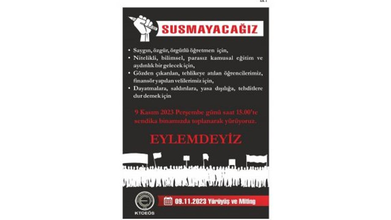 KTOEÖS, yarın 25 okulda öğleden sonra eylemde olacak