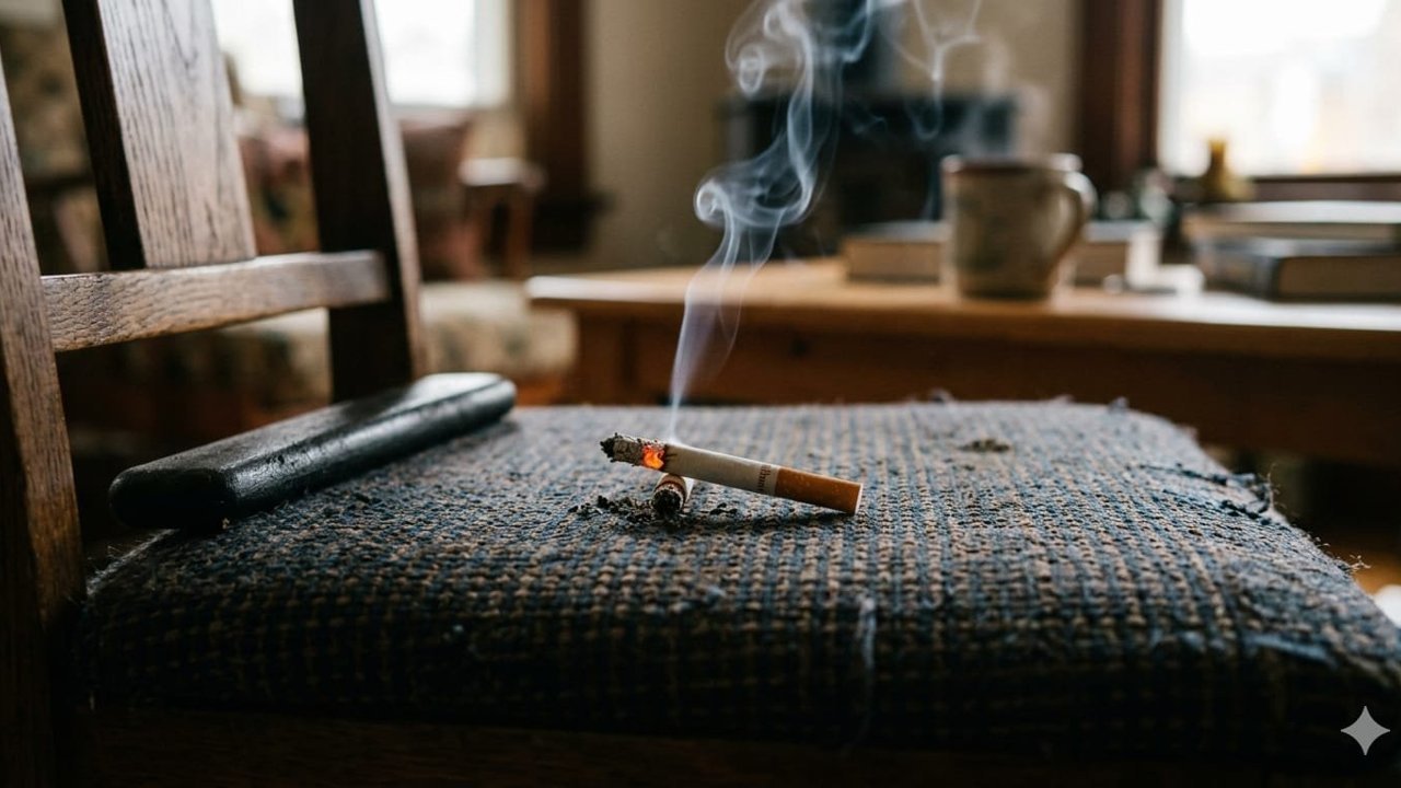 Sandalye üzerinde unutulan sönmemiş sigara izmariti yangına neden oldu