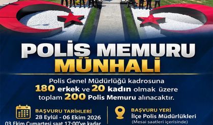 Polis Genel Müdürlüğü’nden 180 erkek 20 kadın polis memuru için münhal