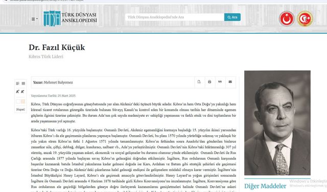 Dr. Küçük’ün hayatı Türk Dünyası Ansiklopedisi’nde
