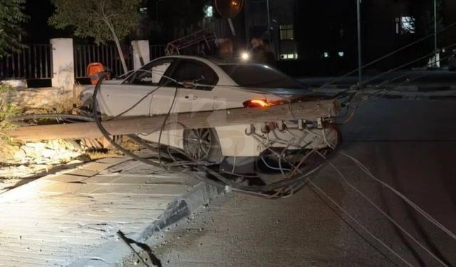 Yoldan çıkıp direğe çarptı