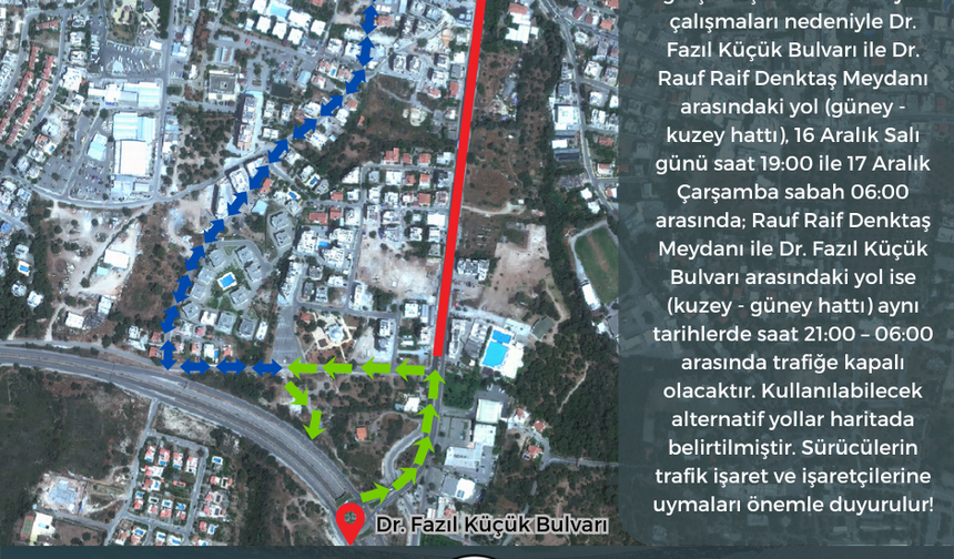 Girne – Lefkoşa yolu bu akşam kısmi olarak kapatılacak