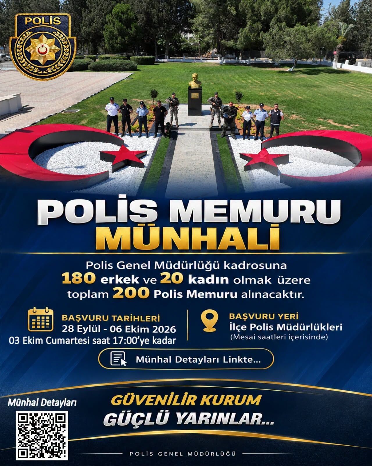 Polis Genel Müdürlüğü’nden 180 erkek 20 kadın polis memuru için münhal